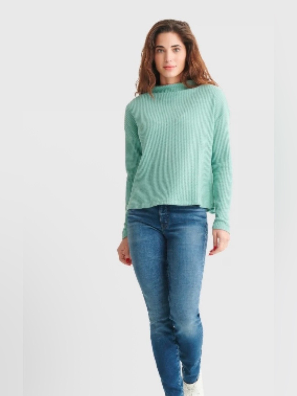 New Anthropologie Sunday in Brooklyn Waffle Mock Neck Long Sleeve Top Green S M